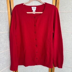 Jaclyn Smith Red 100% Cashmere Button Front Cardigan Sweater Mens XL 5810